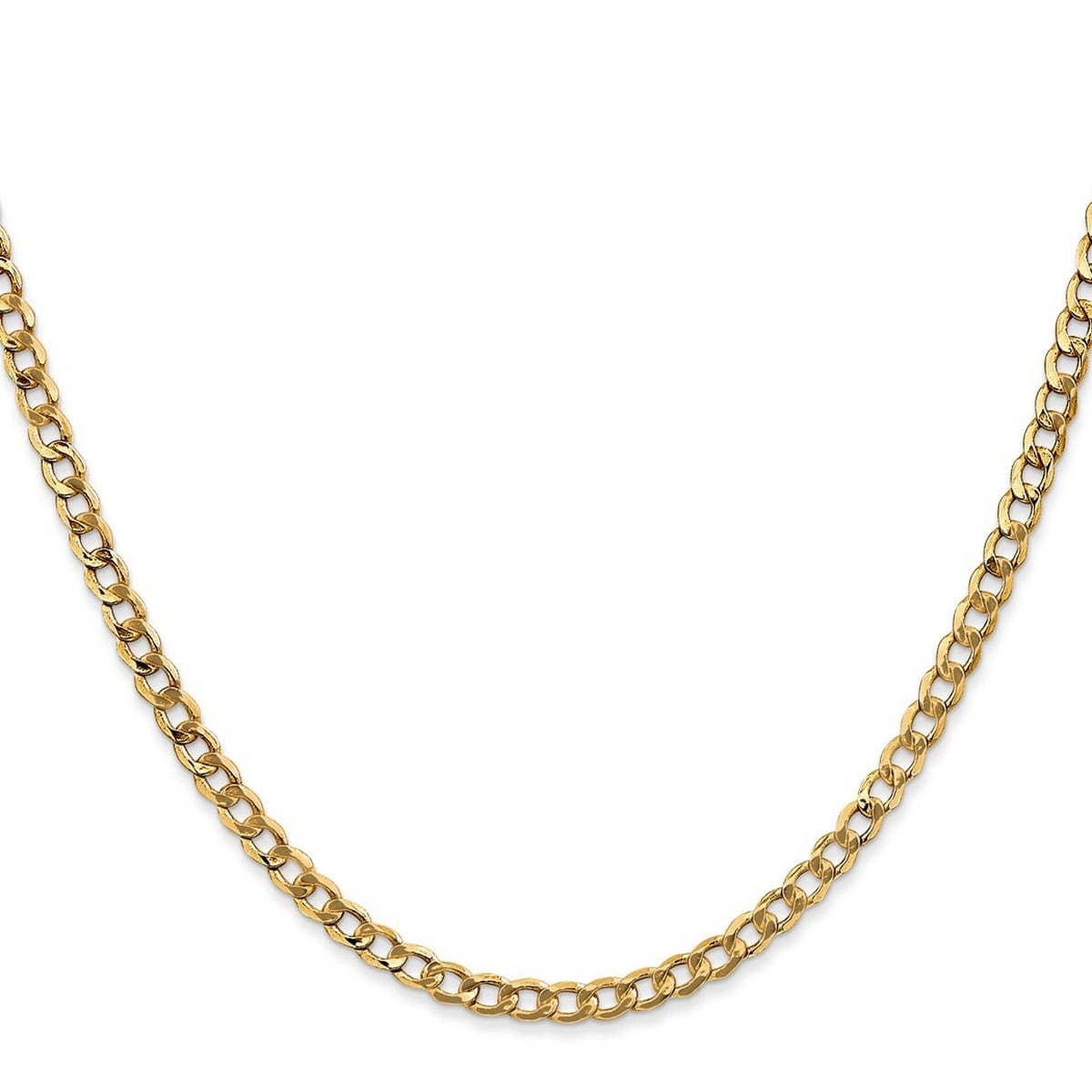 Curata 10K Yellow Gold 3.2Mm Semi Solid Curb Link Chain Necklace Lobster Options 16 18 20 24