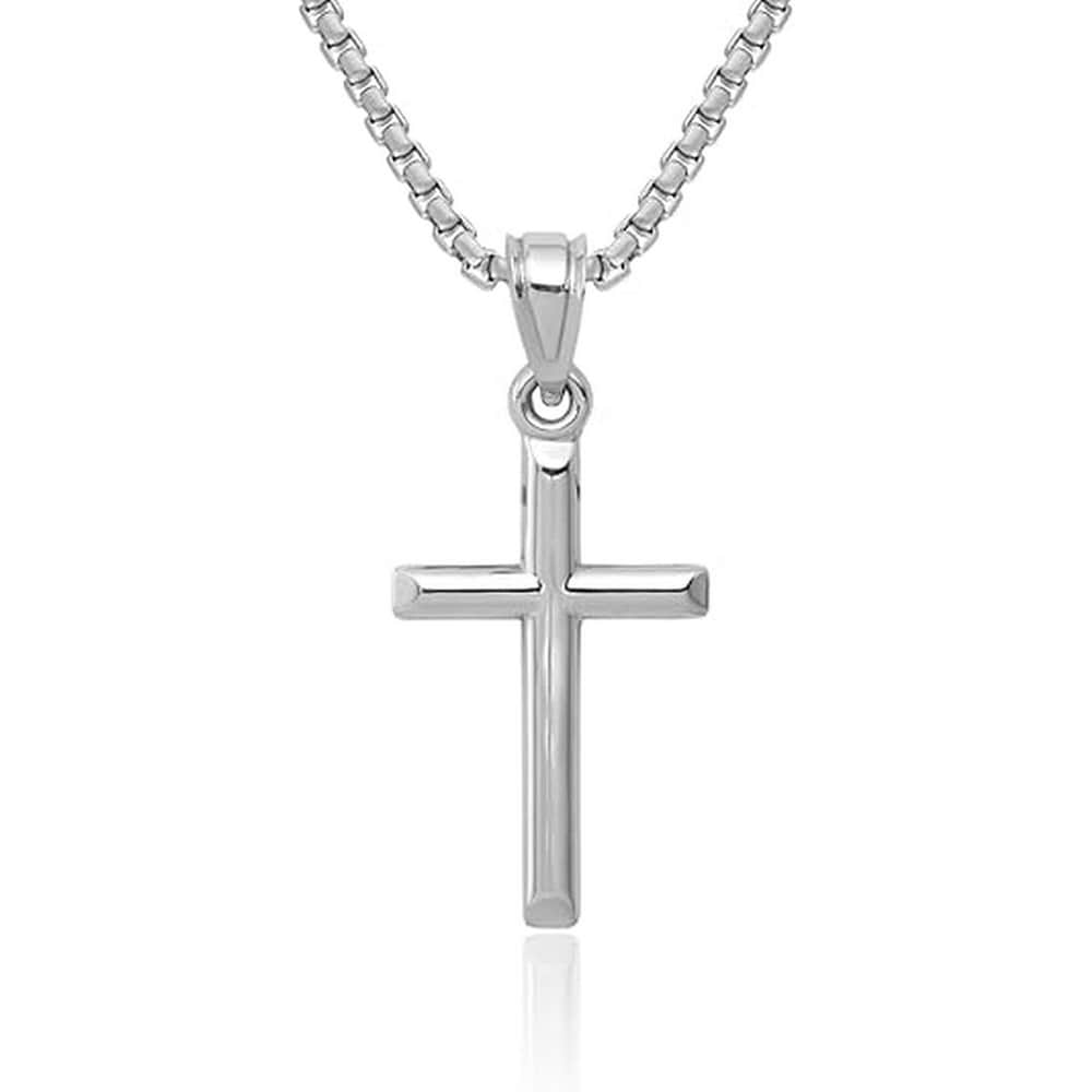 Curata 14K White Gold 18 Small Polished Latin Cross Pendant Necklace 12X25Mm