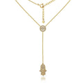 Curata Solid 14K Gold 18 Inch Cubic Zirconia Evil Eye And Hamsa Lariat Necklace Yellow Or White