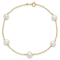 Curata Solid 14K Yellow Gold 9 Or 10 7 8Mm Freshwater Cultured Pearl 5 Station Anklet