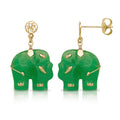 Curata Solid 14K Carved Green Jade Elephant Drop Dangle Earrings 12Mm X 24Mm