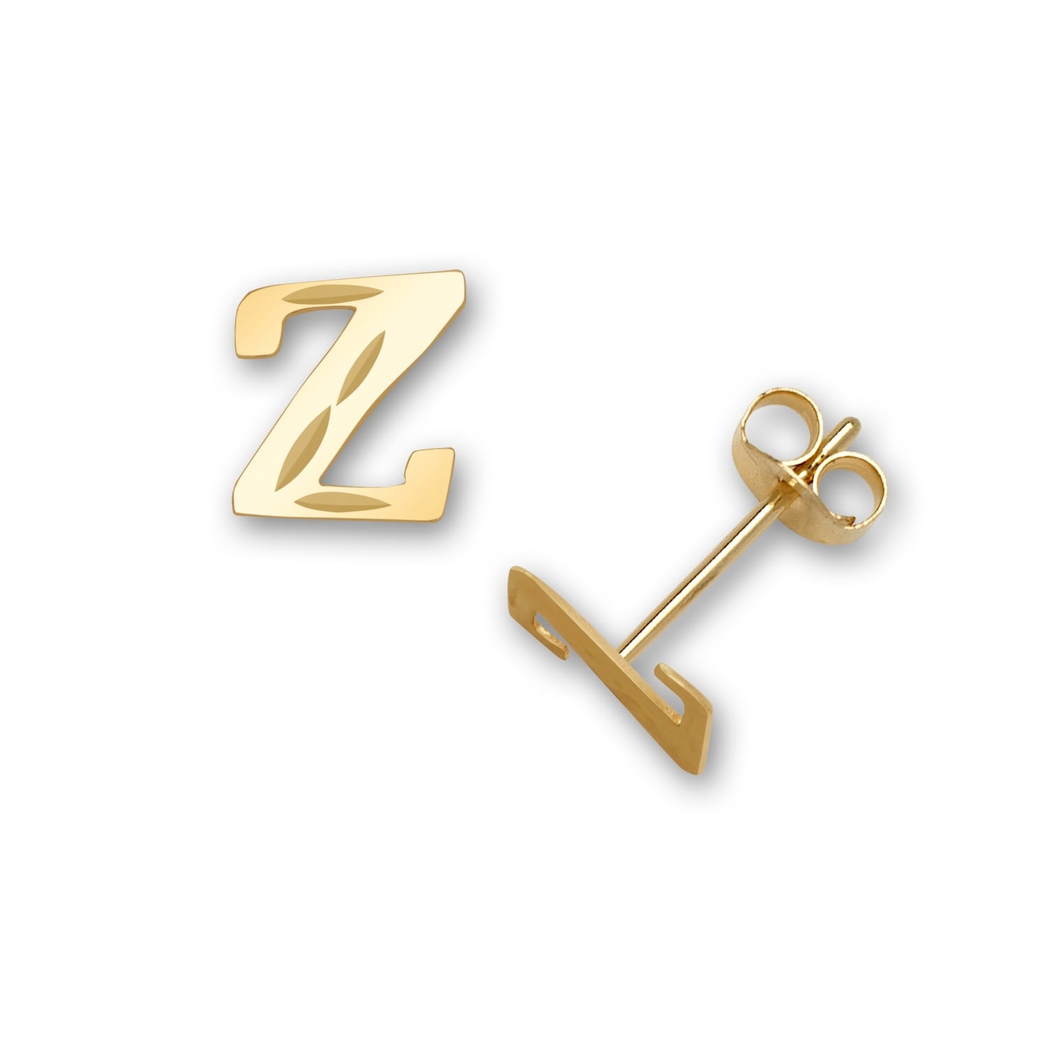 Curata Solid 14K Yellow Gold Diamond Cut Monogram Initial Pair Earrings Orange