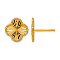 Curata Solid 14K Yellow Gold Italian 11Mm Beaded Fluted Clover Earrings