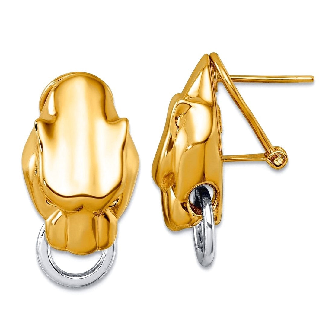 Curata Solid 18K Two Tone Gold Italian 24X13Mm Panther Head Omega Back Earrings