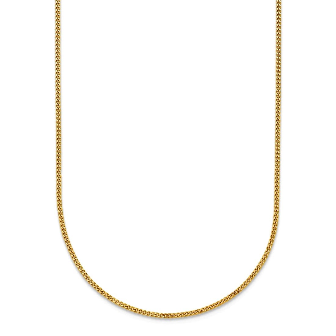 Curata Solid 18K Yellow Gold Italian 1.2Mm Thin Curb Chain Necklace