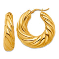 Curata Solid 18K Yellow Gold Italian 32Mm Scalloped Puffed Hoop Earrings