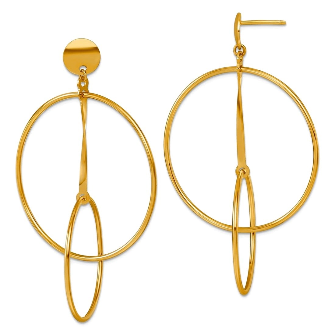 Curata Solid 18K Yellow Gold Italian 54X32Mm Double Circle Statement Post Earrings