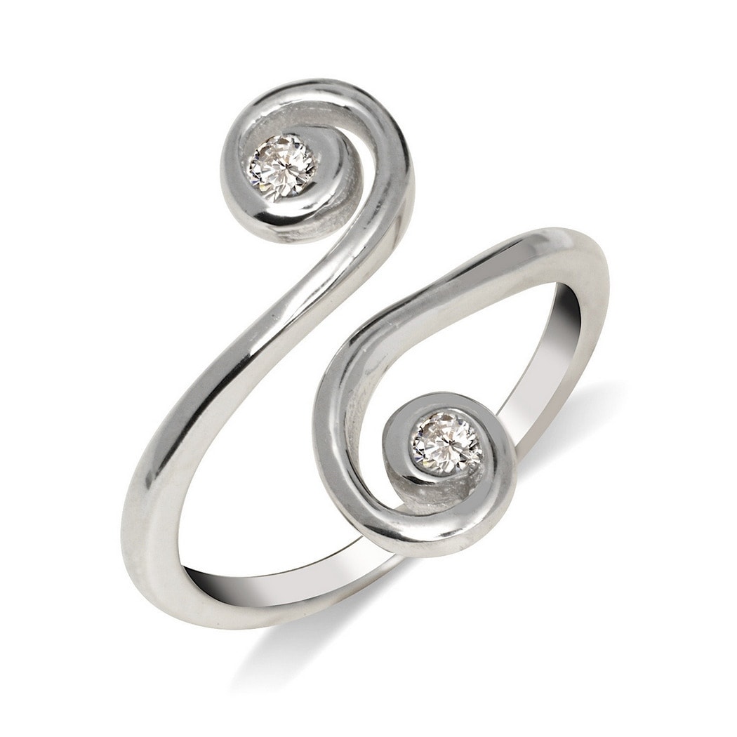 Curata Solid 925 Sterling Silver Elegant Adjustable Cubic Zirconia Large Scroll Toe Ring 15Mmx15Mm