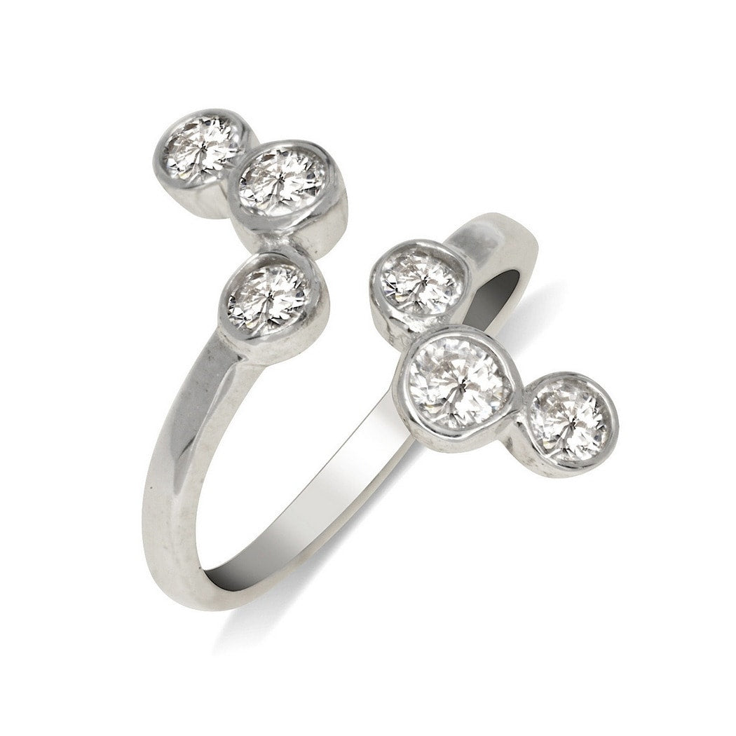 Curata Solid 925 Sterling Silver Elegant Waterfall Bypass Adjustable Cubic Zirconia Toe Ring 15Mmx15Mm