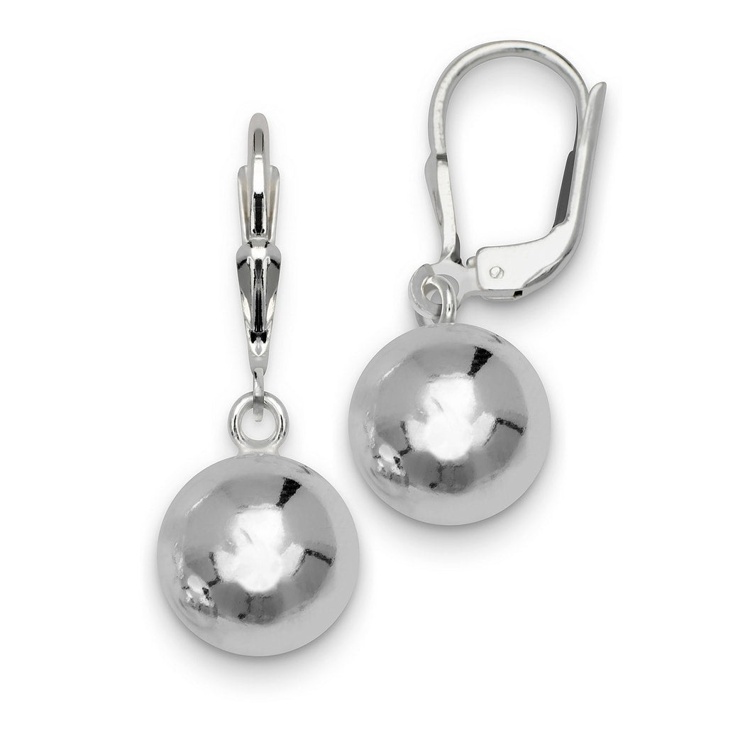 Curata Sterling Silver 10Mm Solid Ball Dangling Leverback Earrings White