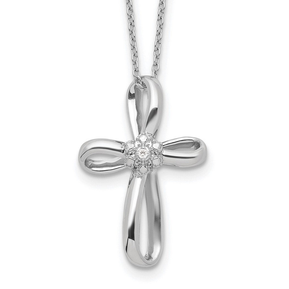 Curata Sterling Silver 18 Genuine Diamond Infinity Ribbon Cross Necklace 17X35Mm