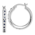 Curata Sterling Silver Diamond And Sapphire Round Hinged Hoop Earrings 3X25Mm