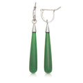 Curata Sterling Silver Rhodium Elongate Tear Drop Green Jade Drop Dangle Earrings 7Mm X 52Mm