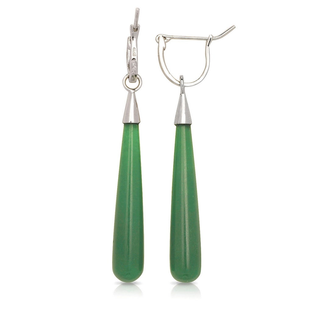 Curata Sterling Silver Rhodium Elongate Tear Drop Green Jade Drop Dangle Earrings 7Mm X 52Mm