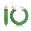 Curata Sterling Silver Rhodium Green And Lavendar Jade Or Black Onyx Tube Hoop Earrings 4Mm X 26Mm