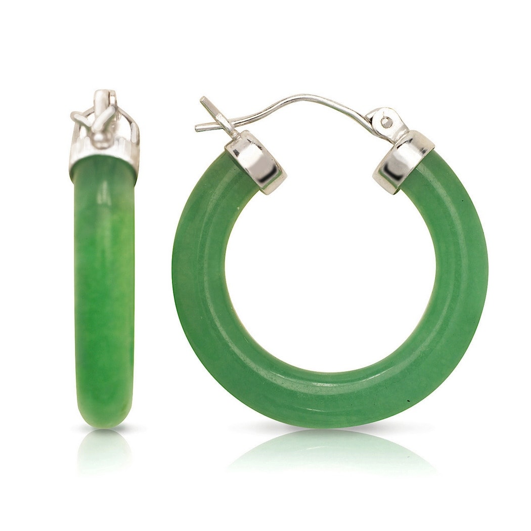 Curata Sterling Silver Rhodium Green And Lavendar Jade Or Black Onyx Tube Hoop Earrings 4Mm X 26Mm