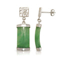 Curata Sterling Silver Rhodium Segment Green Jade Drop Dangle Asian Script Earrings 8Mm X 30Mm