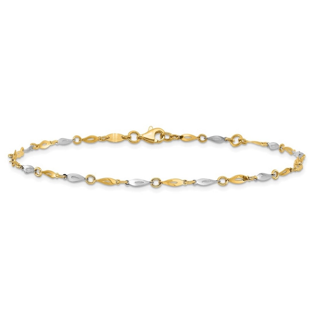 Curata Womens 14K Two Tone Gold Polished Stamping Anklet 10 Inch