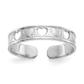 Curata Womens Adjustable Solid 14K White Gold Polished With Hearts Toe Ring