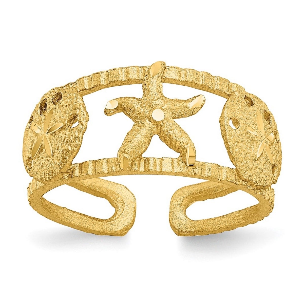 Curata Womens Adjustable Solid 14K Yellow Gold Starfish Toe Ring