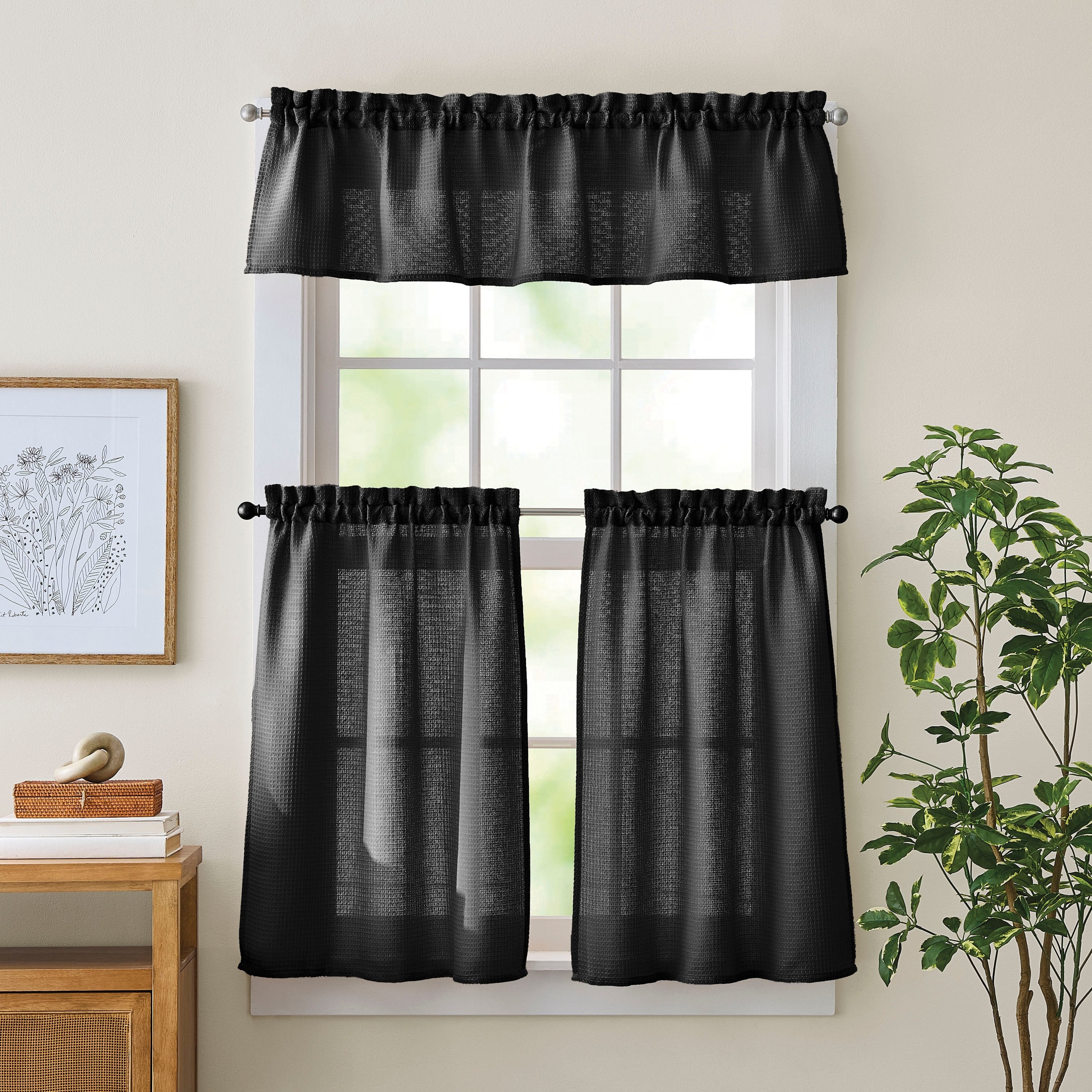 Curtainworks Eldridge Waffle 3 Piece Valance Tier Set