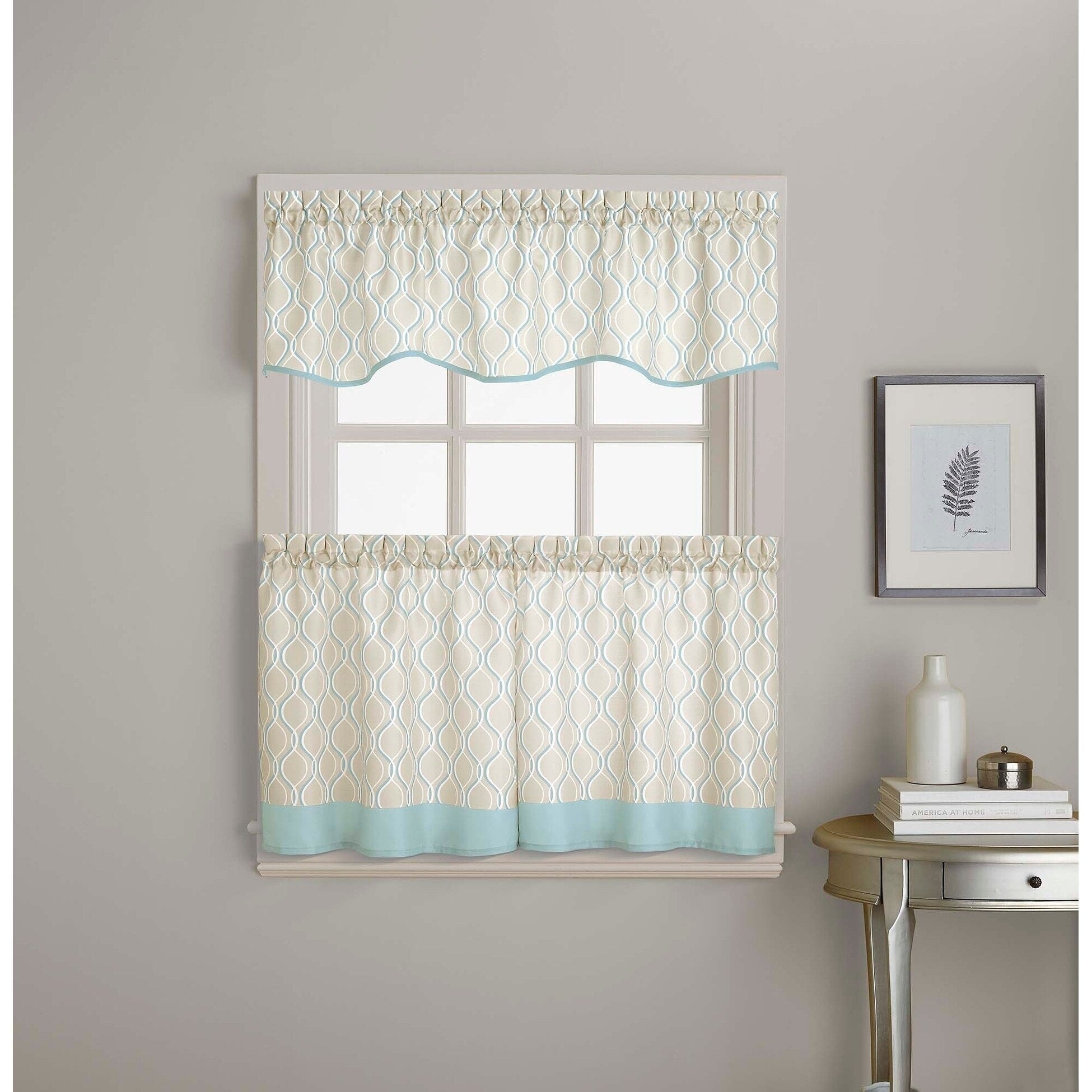 Morocco Ogee Print Valance And Tier Pair Curtain Collection