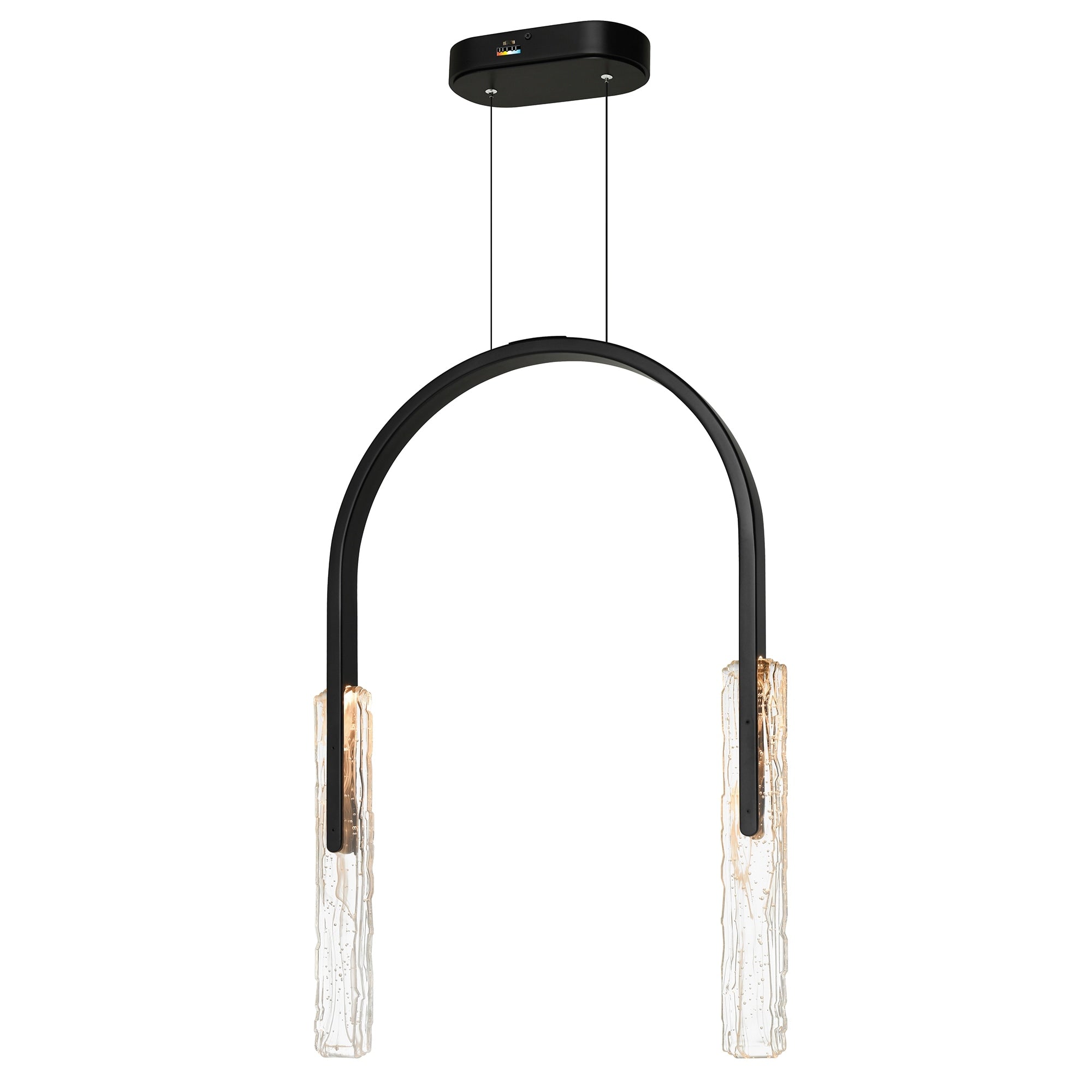Curva Integrated Led 22In Black Chandelier With Handcrafted Glass