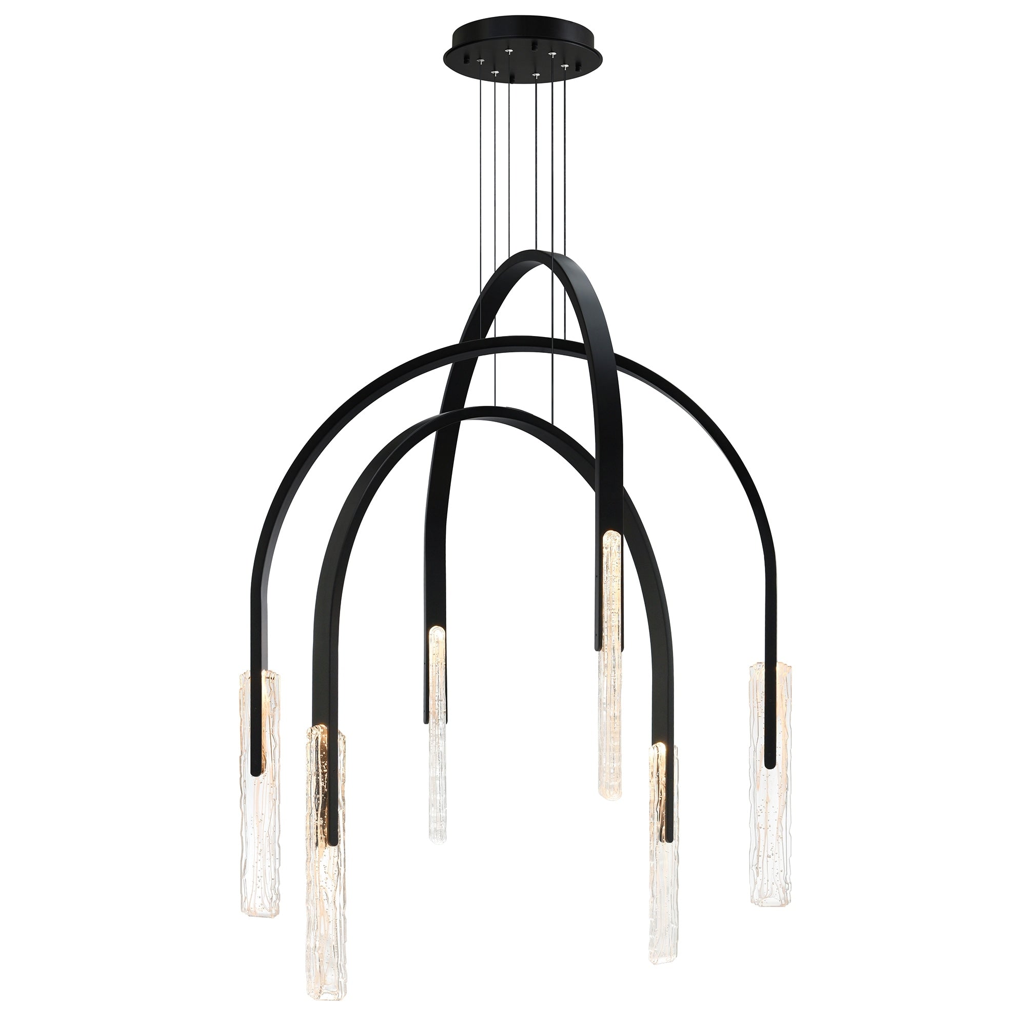 Curva Integrated Led 38In Black Chandelier With Handcrafted Glass