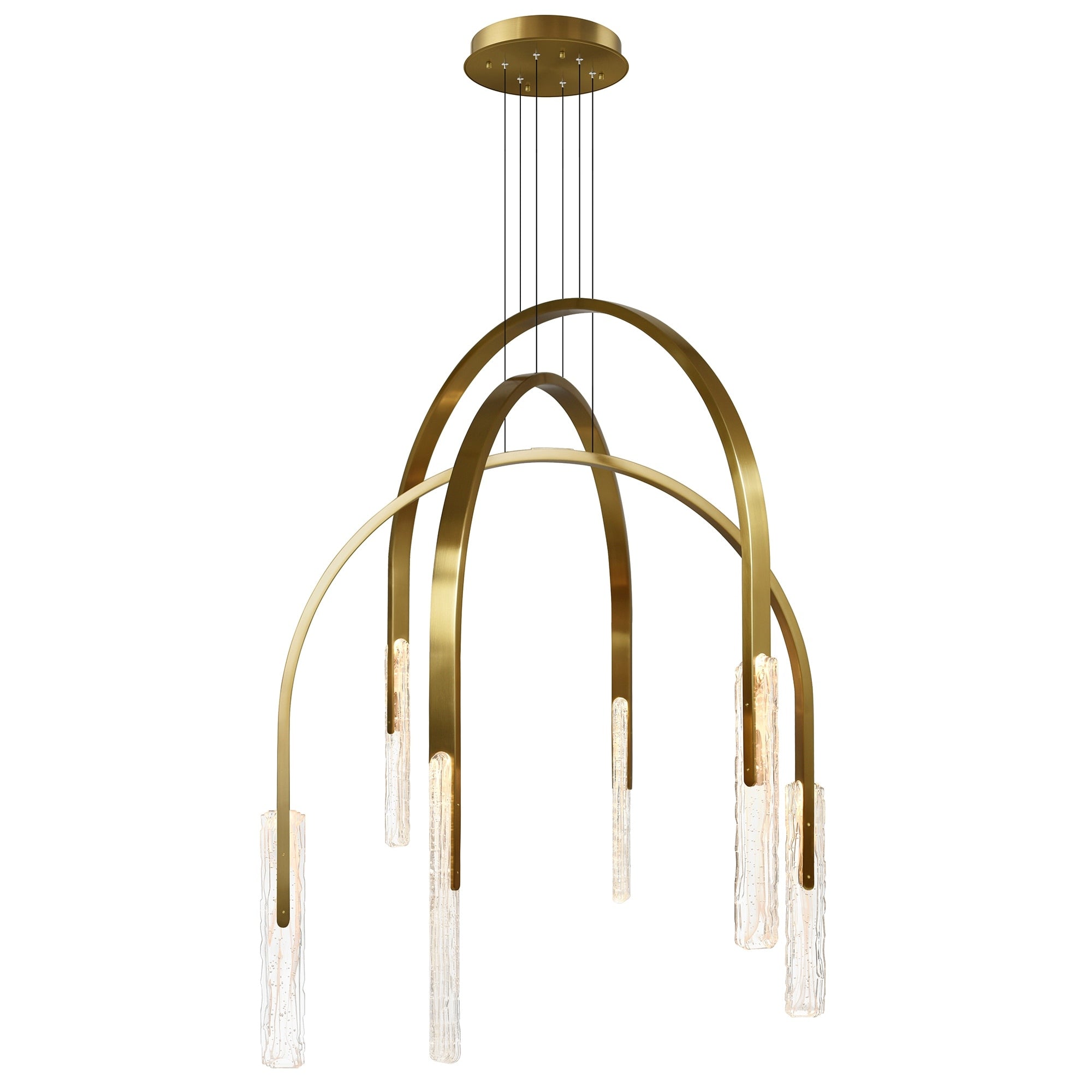 Curva Integrated Led 38In Brass Chandelier With Handcrafted Glass