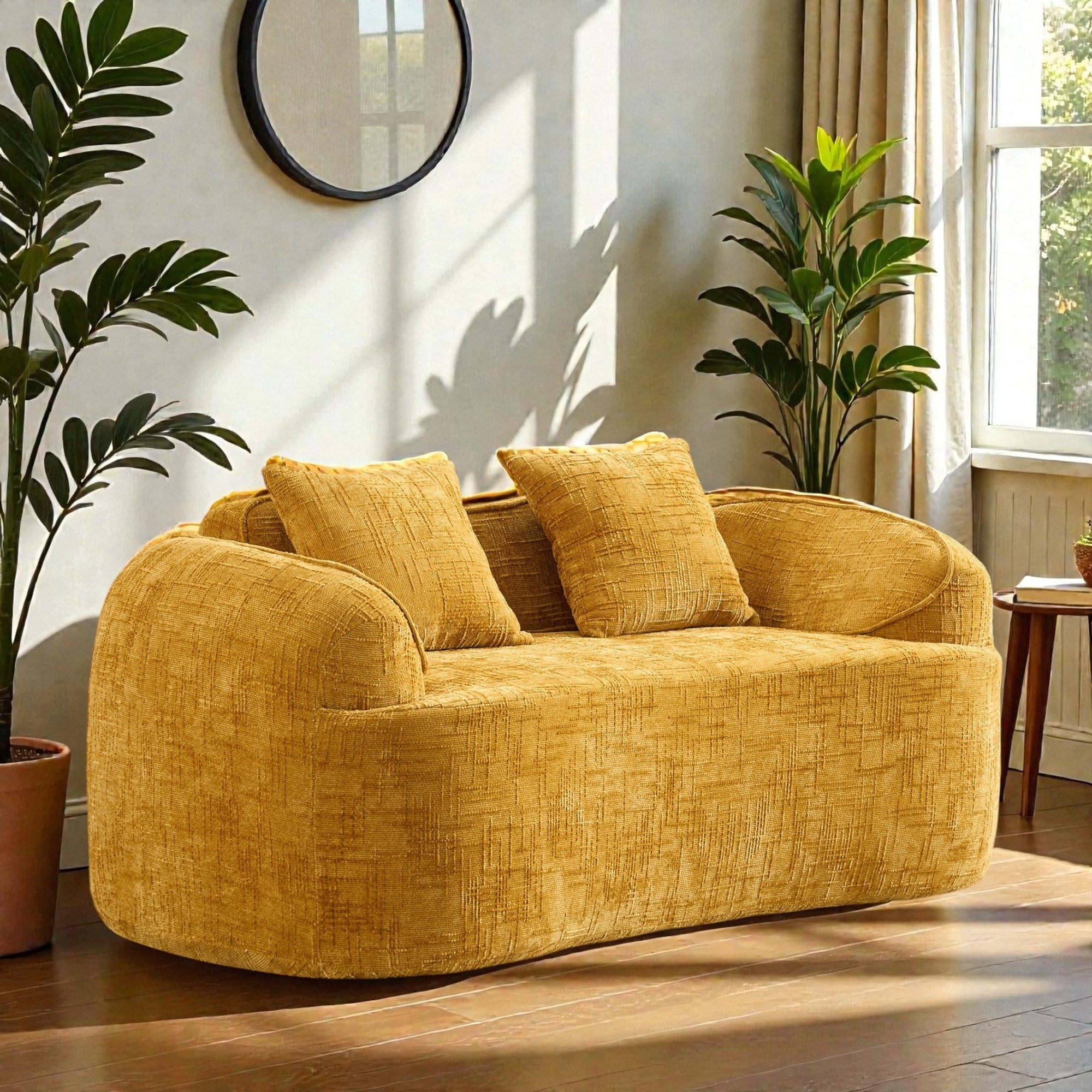 Curved 2 Seater Compressed Sofa Loveseat Chenille Upholstered Couch With Armrests And Pillows No Assembly