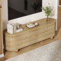 Curved Fluted Wooden Tv Stand Boho Style Entertainment Center With Storage
