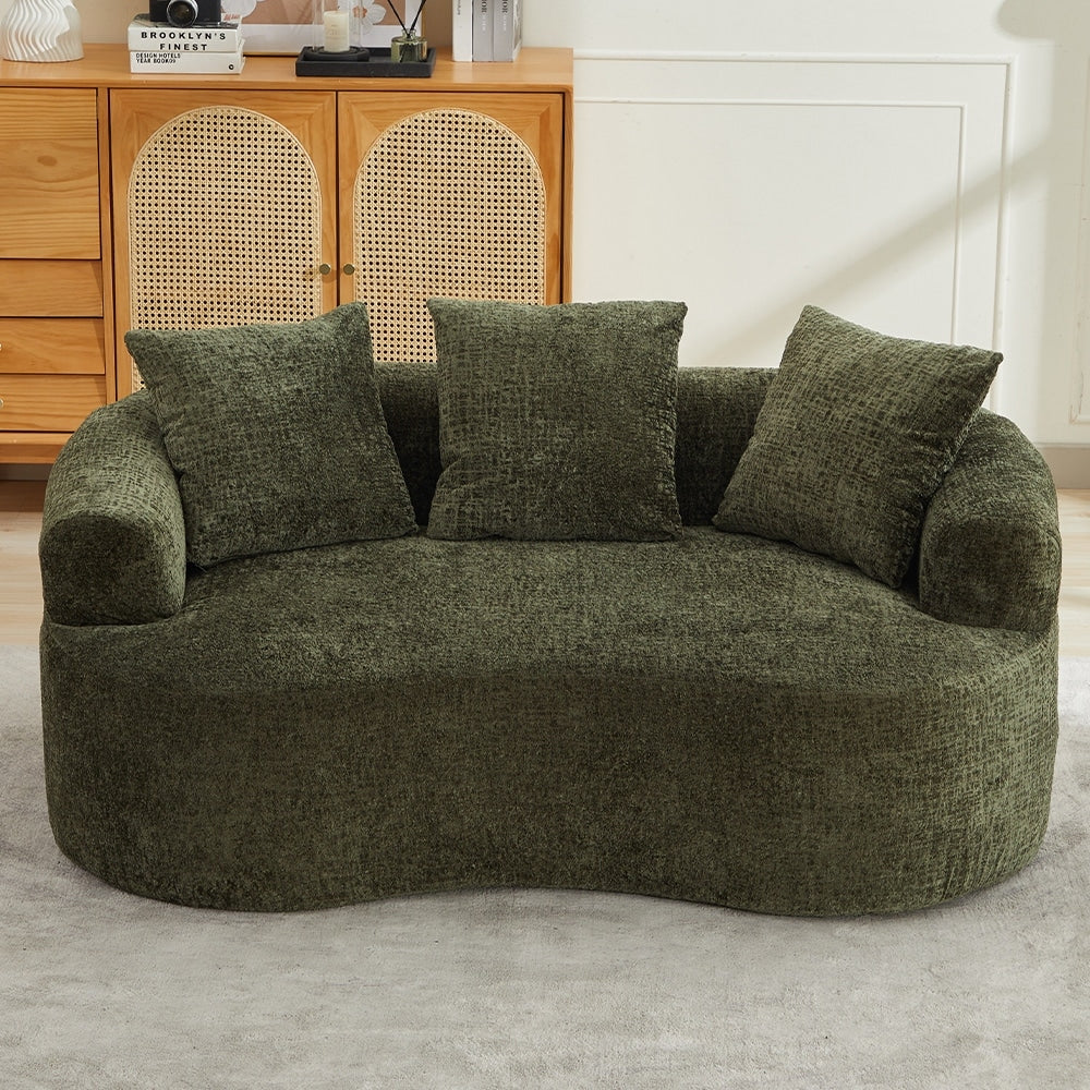 Curved Loveseat 2 Seater Sofa Couch Minimalist Olive Green Sleeper Sofa Couch With Pillows For Living Room
