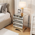 Curved Mirror Nightstand With 3 Glass Drawers Silver Finish For Small Spaces