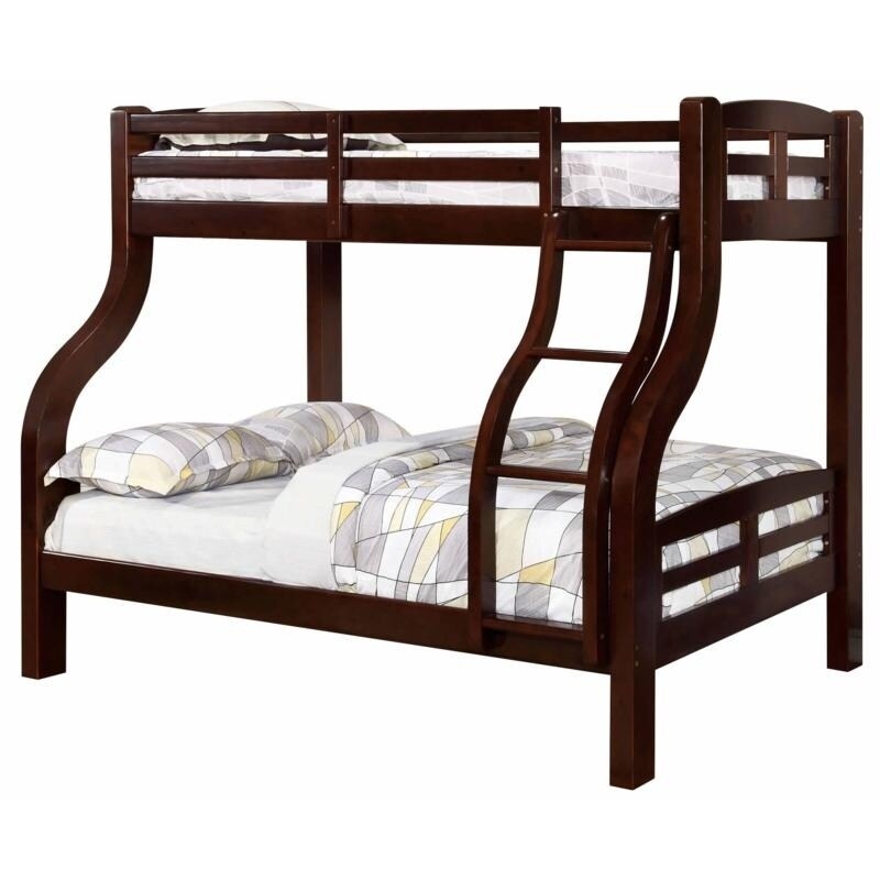 Curved Wood Design Twin Full Bunk Bed Brown