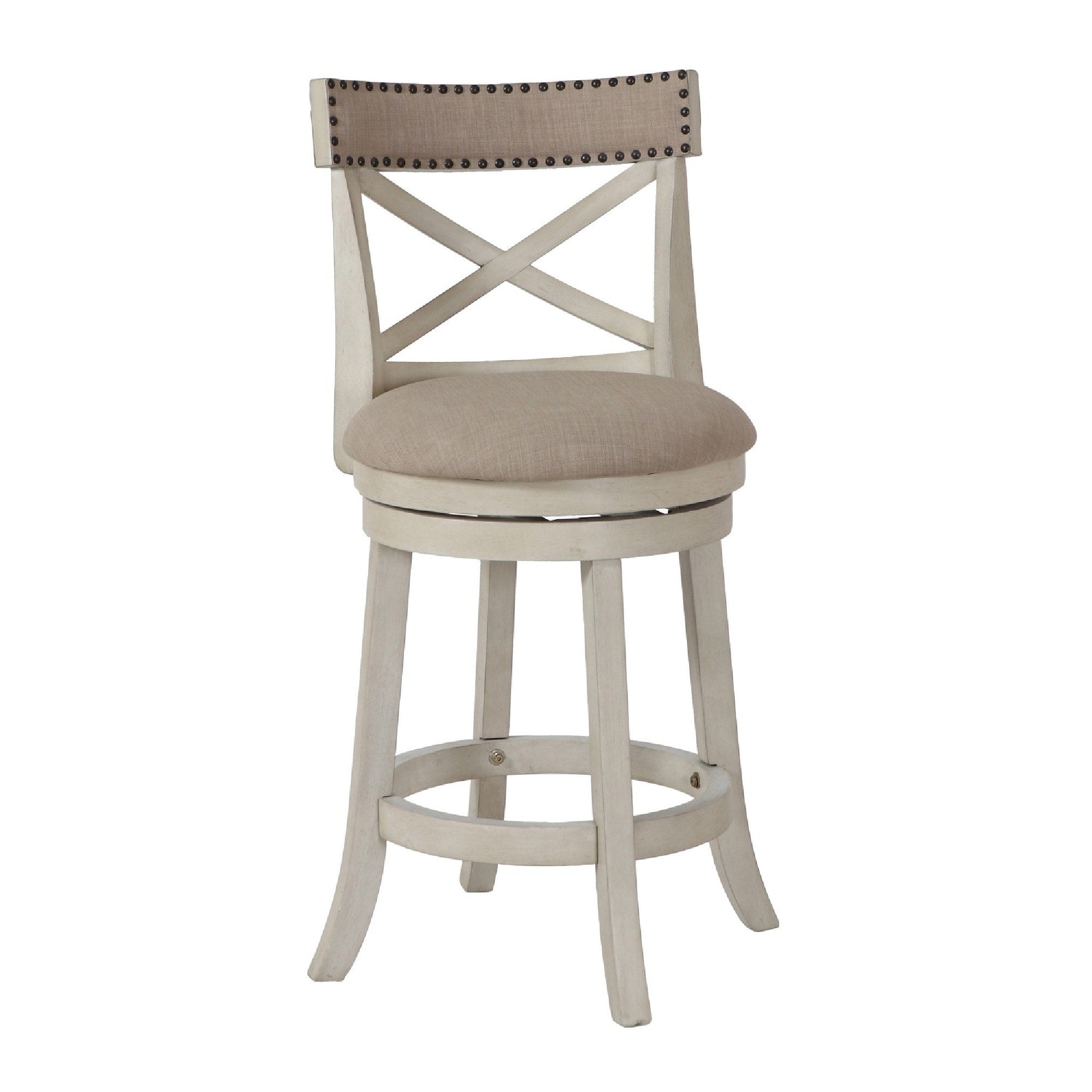 Curved X Shaped Back Swivel Counter Stool With Fabric Padded Seating White