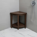 Curvilinear Dark Brown Teak 18 Corner Shower Bench With Shelf