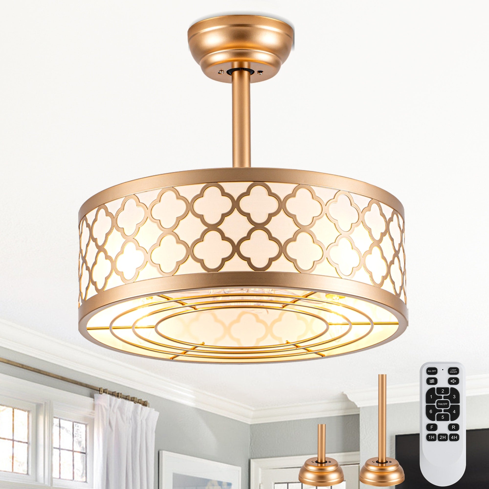 Cusp Barn 18 Fandelier Caged Ceiling Fan With Lights And Remote Modern Gold 6 Speeds Reversible Dc Motor Indoor Ceiling Fan