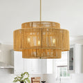 Cusp Barn 19.7 Boho Rattan Chandelier 3 Light Rustic Ceiling Light Fixture Pendant Light For Dining Room