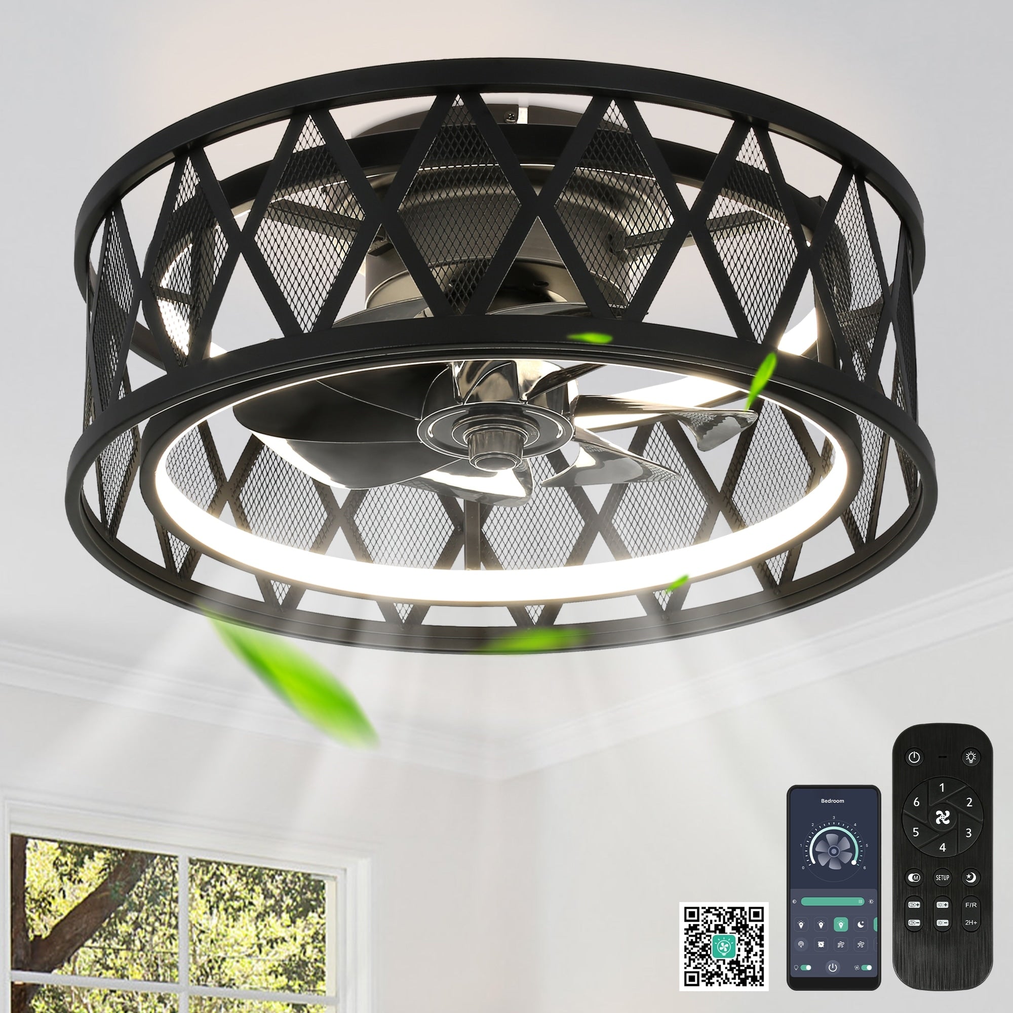 Cusp Barn 19 Flush Mount Low Profile Fandelier Ceiling Fan With Lights And Remote Modern Dc Reversible Motor Smart Ceiling Fan
