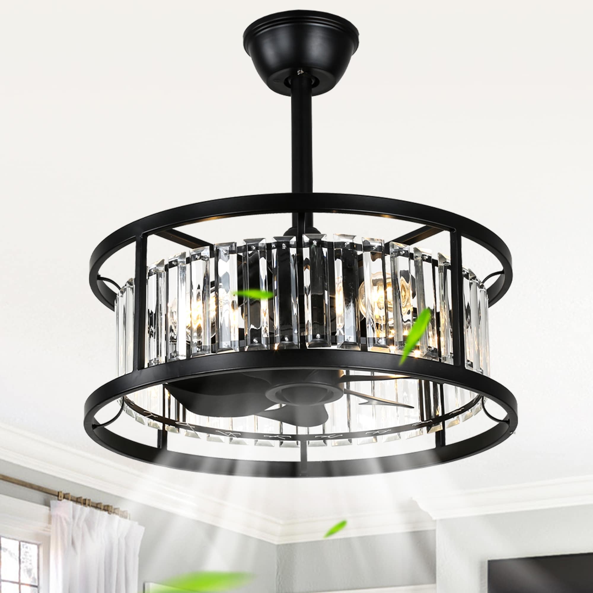 Cusp Barn 20 Black Crystal Caged Ceiling Fan With Light And Remote Modern 8 Blade Fandelier Dc Motor Reversible Ceiling Fan