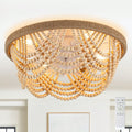 Cusp Barn 20 Boho Caged Ceiling Fan With Light And Remote Flush Mount Low Profile Fandelier Famhouse Wood Beaded Ceiling Fan