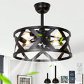 Cusp Barn 20 Farmhouse Caged Ceiling Fan With Lights And Remote Industrial Black Fandelier 6 Speed Quiet Dc Motor Ceiling Fan