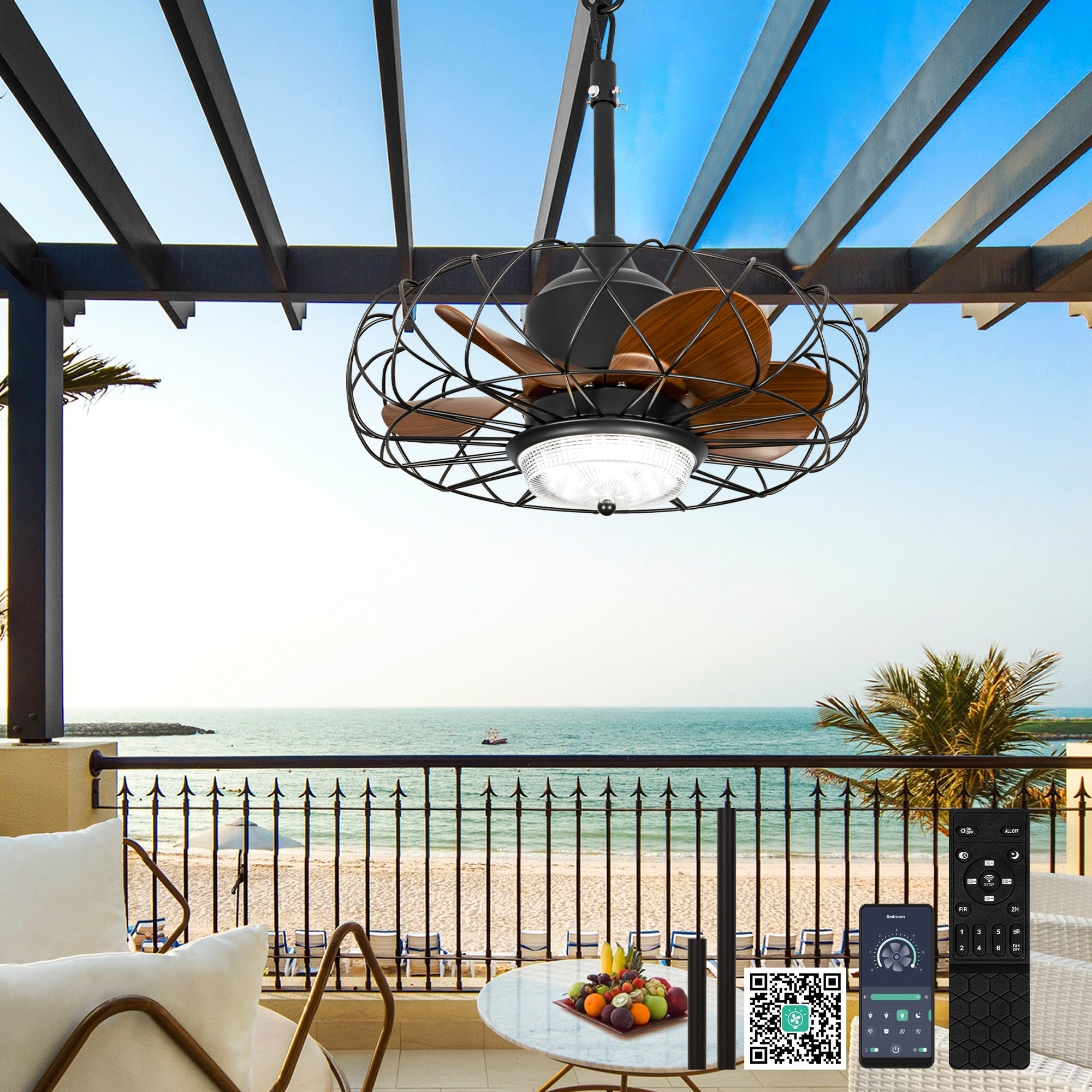 Cusp Barn 20 Outdoor Ceiling Fan With Lights Waterproof Gazebo Hanging Fan With App Remote Control Plug In Caged Ceiling Fan