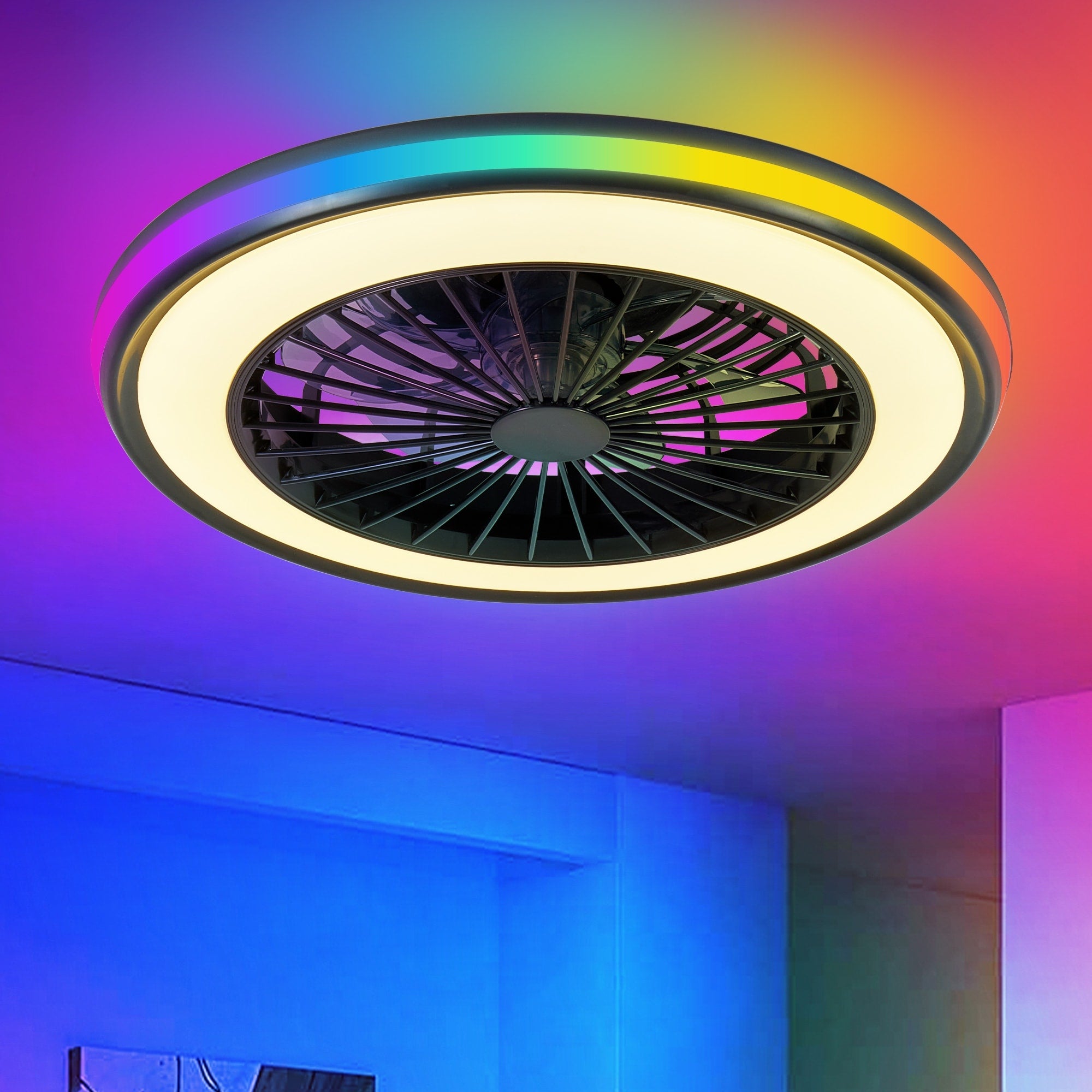 Cusp Barn 20 Smart Rgb Ceiling Fan With Light And App Control Modern Flush Mount Low Profile 7 Blade Ceiling Fan For Bedroom