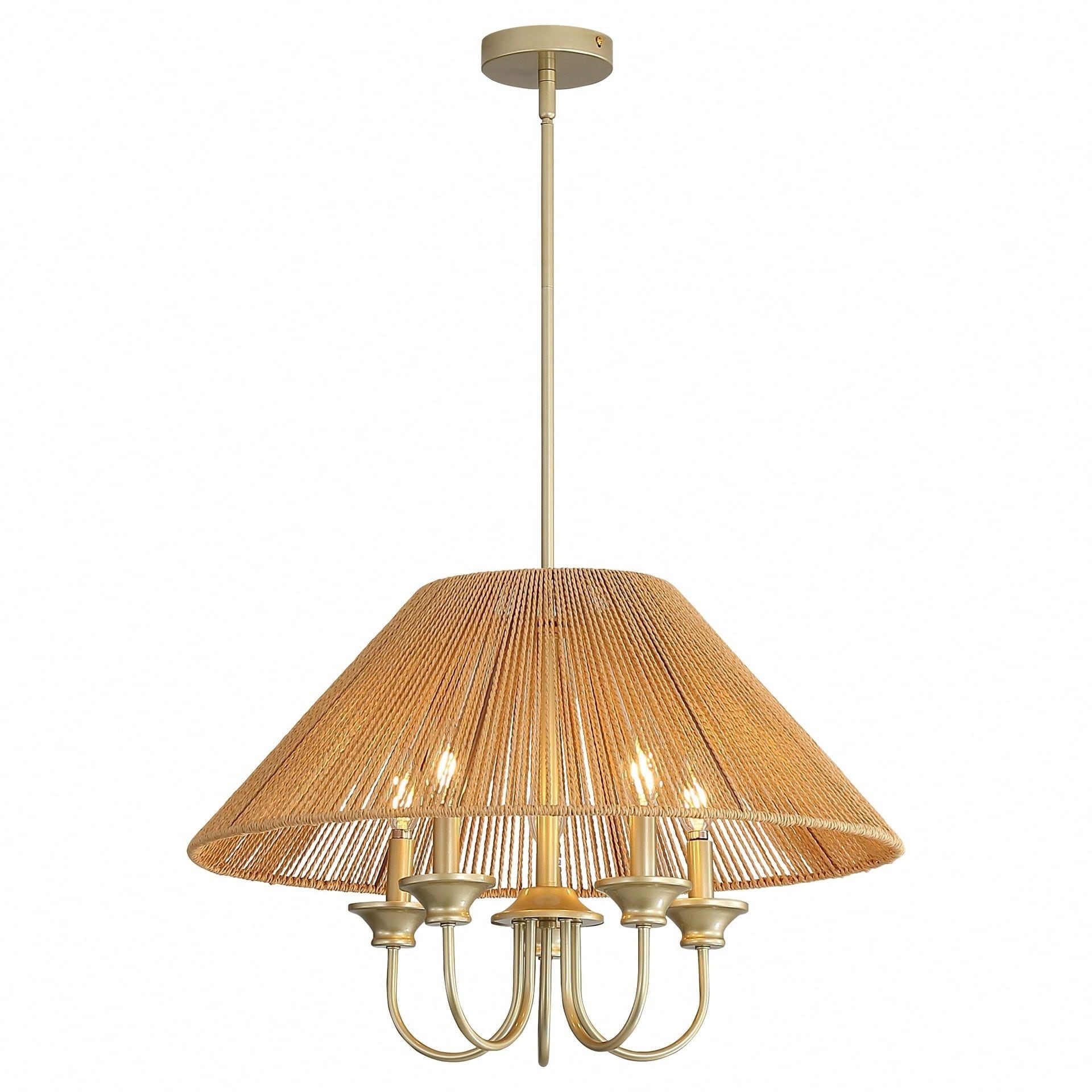 Cusp Barn 23.8 Boho Rope Pendant Light Farmhouse 5 Light Chandelier For Dining Room Kitchen
