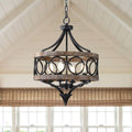Cusp Barn 4 Light Farmhouse Drum Wood Chandelier 16 Rustic Pendant Light Round Metal Hanging Light Fixture For Dining Room