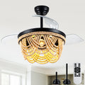 Cusp Barn 42 Boho Retractable Ceiling Fan With Light Farmhouse Wood Beaded Fandelier 6 Speeds Reversible Dc Motor Ceiling Fan