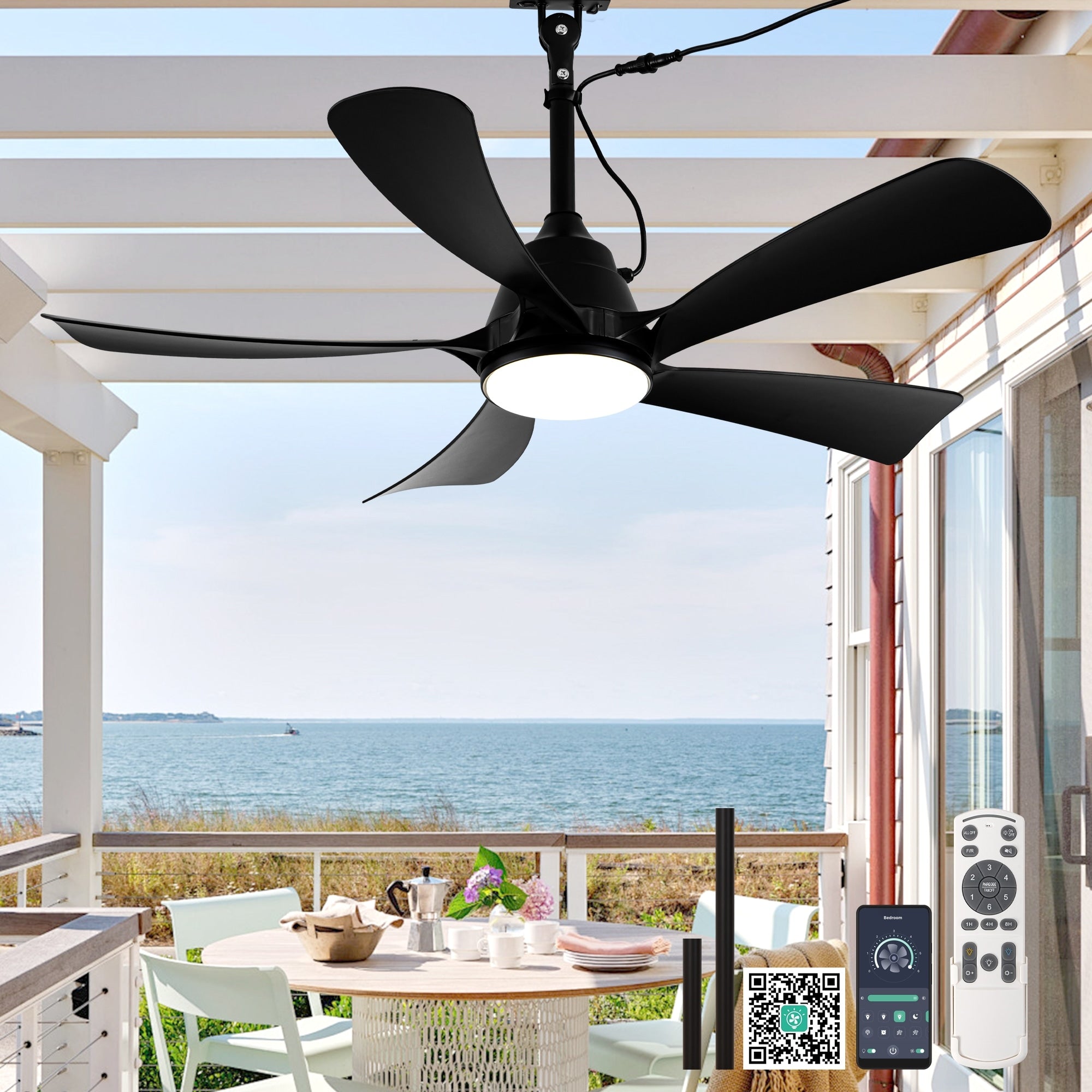 Cusp Barn 42 Outdoor Ceiling Fan With Light Waterproof Black Plug In Ceiling Fan With App Control 6 Speed Hanging Gazebo Fan