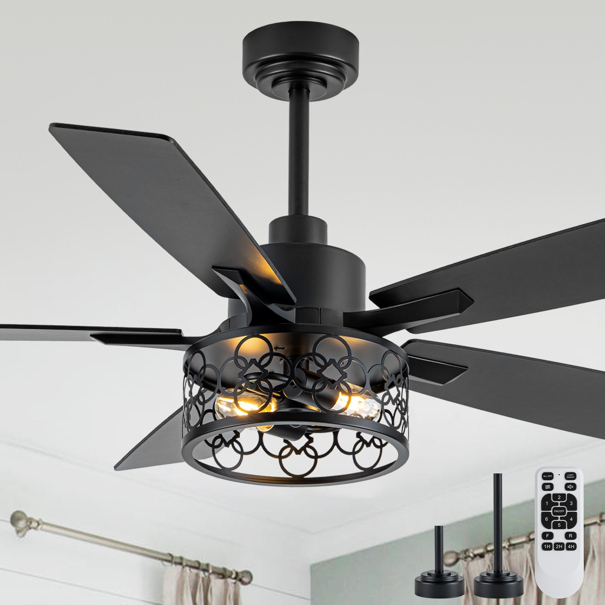 Cusp Barn 52 60 72 Inch Farmhouse Caged Ceiling Fan With Lights And Remote Industiral 6 Speeds Chandelier Ceiling Fan