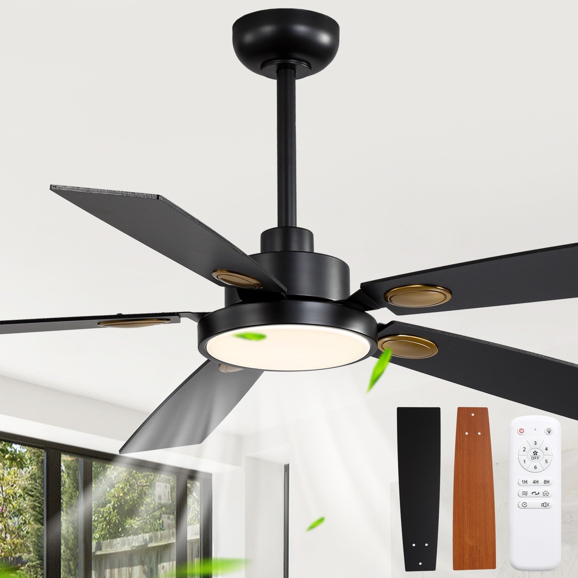 Cusp Barn 52 Black Modern Ceiling Fan With Lights And Remote Farmhouse Indoor 5 Blade Quiet Dc Motor Ceiling Fan For Bedroom